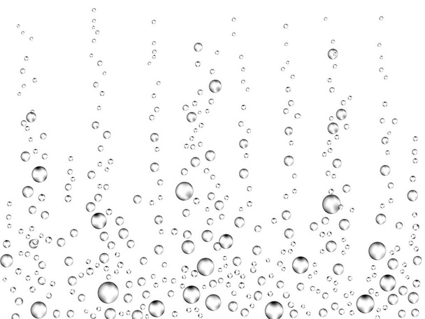 Шипящие пузырьки воздуха на белом фоне. Подводная кислородная текстура воды или питья. Суматошные пузырьки в содовой, шампанское, игристое вино, лимонад, аквариум, море, океан. Реалистичная трехмерная иллюстрация
 - Вектор,изображение