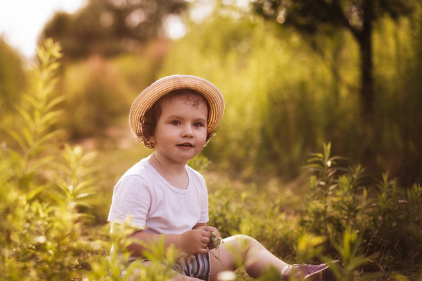 little girl is playing on nature in summer - Fotoğraf, Görsel