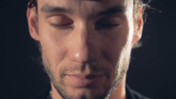 Mystical look. Man opened his eyes. Macro, close-up 4K. - Video, Çekim