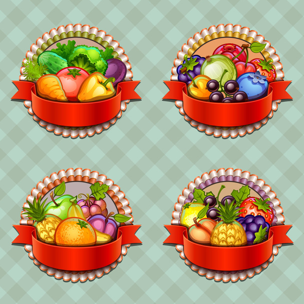 Conjunto de etiquetas de frutas y verduras
 - Vector, Imagen