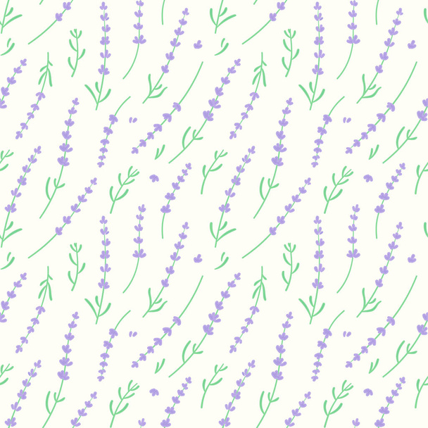 Naadloze floral patroon van lavendel takjes, bloemen en bladeren. - Vector, afbeelding