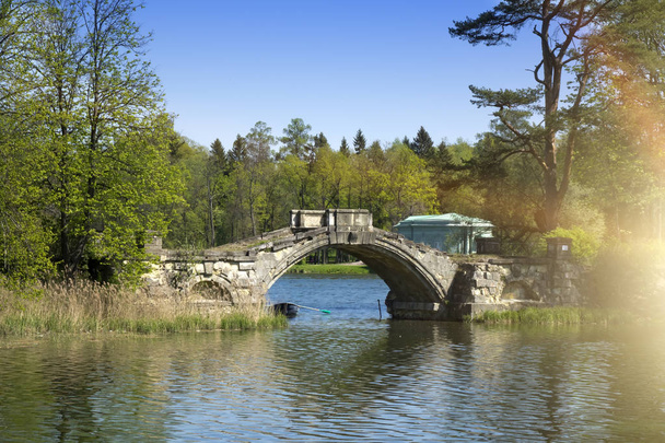 The small shabby bridge in park over a pond - Fotografie, Obrázek