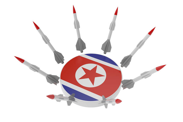 Ракета на тлі Прапор Північної Кореї - Фото, зображення