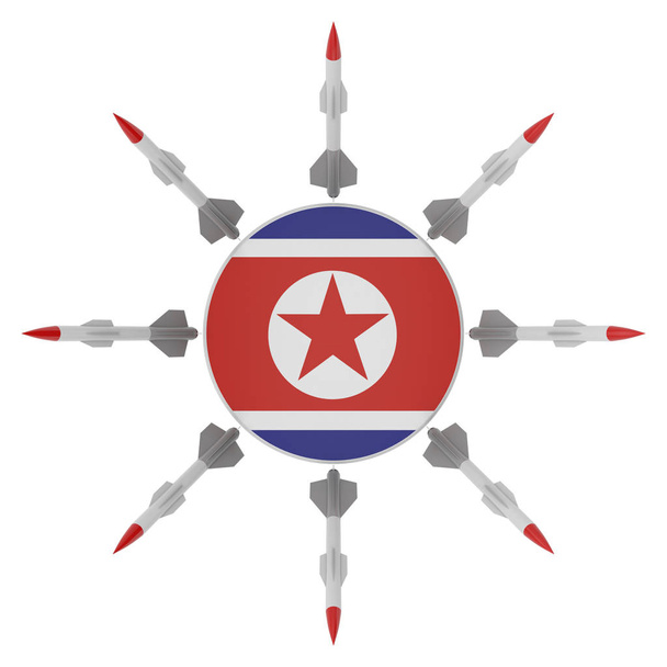 Rakete vor dem Hintergrund der Flagge Nordkoreas - Foto, Bild