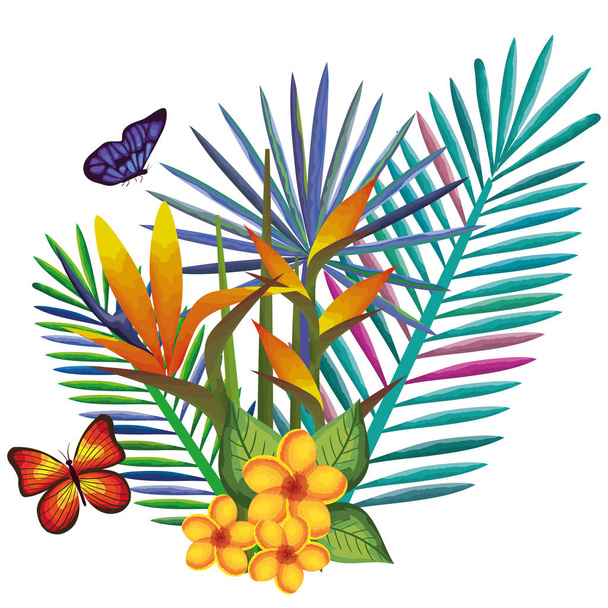 тропічні та екзотичні квіти з метеликами
 - Вектор, зображення