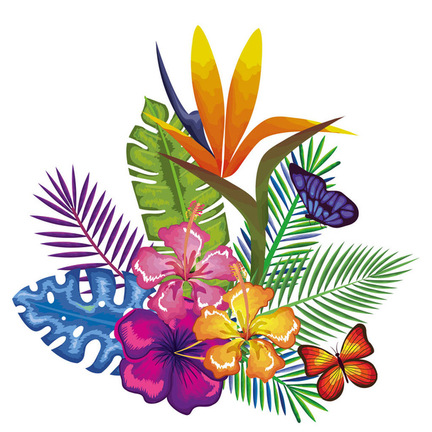 тропічні та екзотичні квіти з метеликами
 - Вектор, зображення