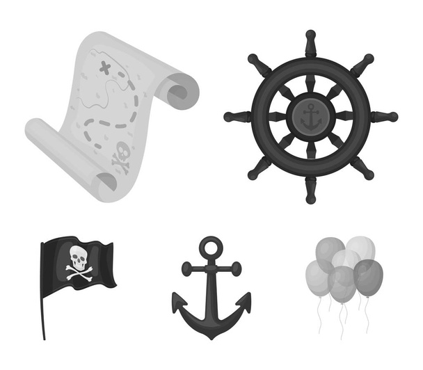 Pirate, bandit, rudder, flag .Pirates set collection icons in monochrome style vector symbol stock illustration web. - Wektor, obraz