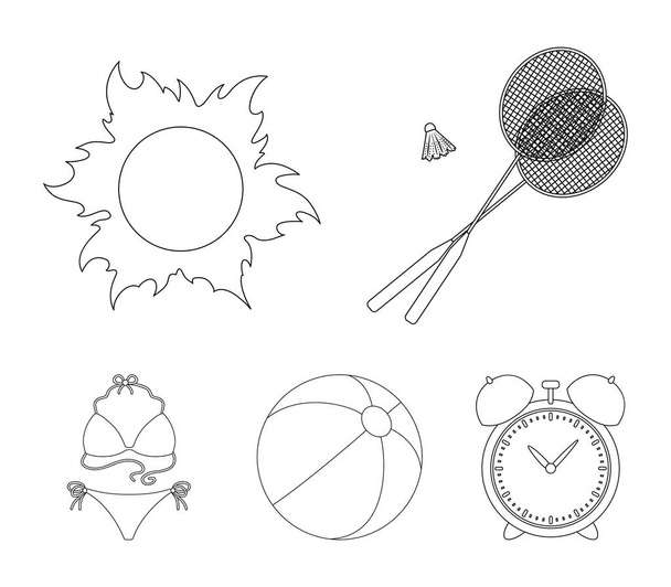 A game of badminton, a ball and the sun.Summer vacation set collection icons in outline style vector symbol stock illustration web. - Вектор, зображення