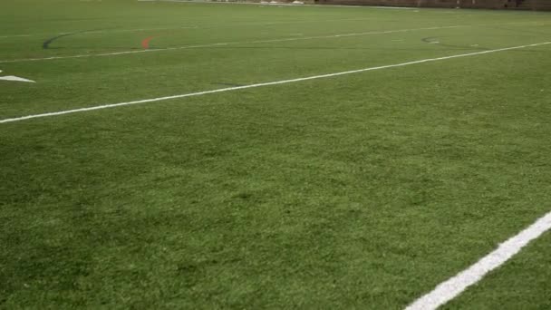 Football Field 10 yard line pan over turf grass - Footage, Video