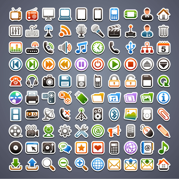 100 sticker icons - Vector, Image