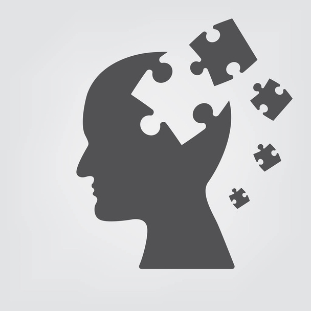 People head with puzzles for psychology.  Business concept of mind exploding ideas . - Vector, Imagen