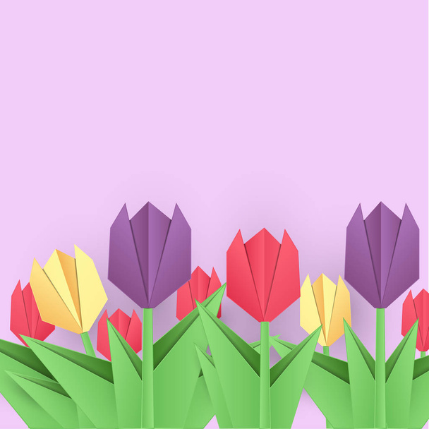 Tulipanes Diseño como fondo floral. arte de papel y estilo artesanal
. - Vector, imagen