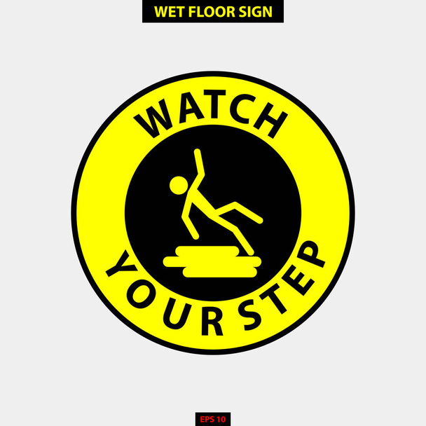 Cuidado piso molhado, escorregadio e aviso para sinal de pedestre na versão de estilo vetorial, fácil de usar e imprimir
 - Vetor, Imagem