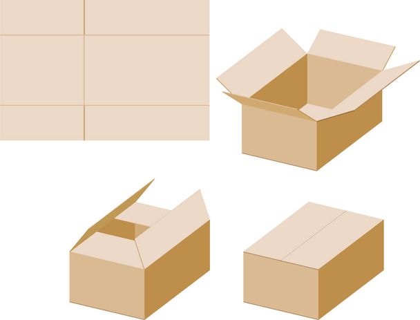 Montaje de una caja de cartón
  - Vector, imagen