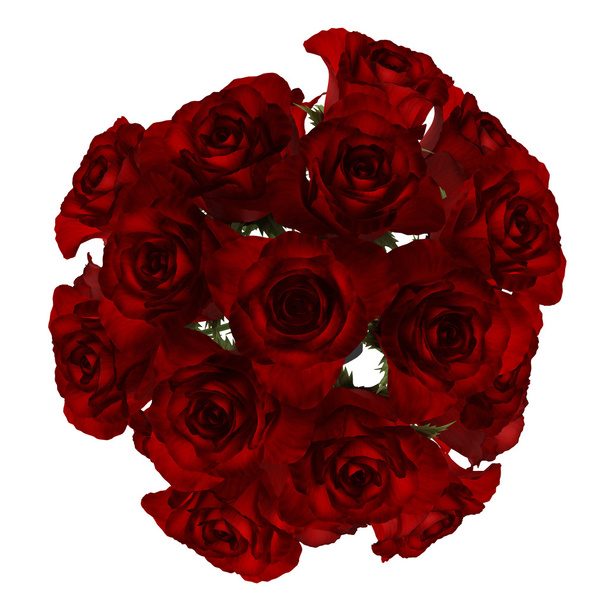 Felülnézet csokor vörös rózsa, elszigetelt fehér background - Fotó, kép