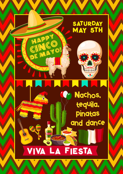 Мексиканский векторный плакат фиесты Синко-де-Майо
 - Вектор,изображение