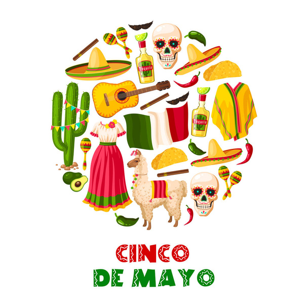 Mexikói holiday kártya Cinco de Mayo fiesta fél - Vektor, kép