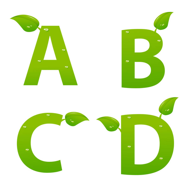 Vector set of green eco letters logo with leaves - Vector, Imagen