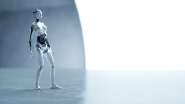 Futuristic humanoid female robot is idle. Concept of future. Realistic 4K animation. - Filmati, video