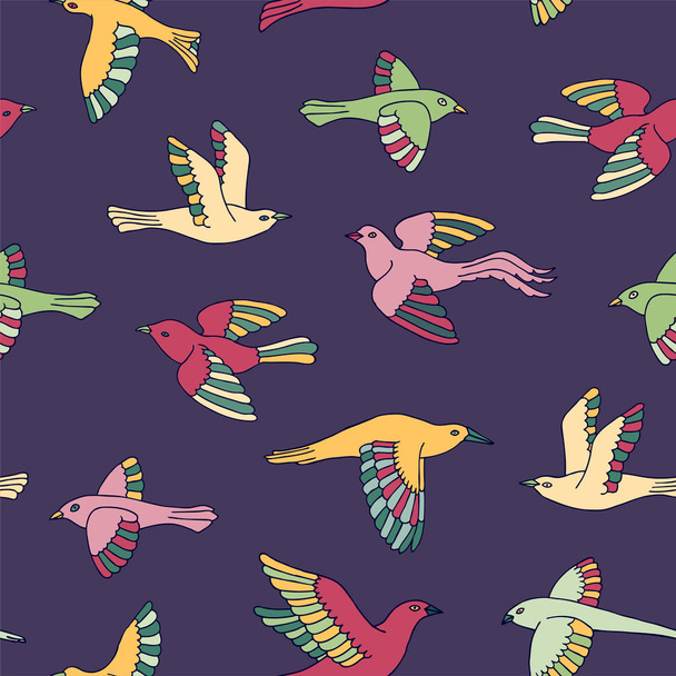 Hand drawn decorative birds seamless pattern. Animal vector illustration - Vector, afbeelding