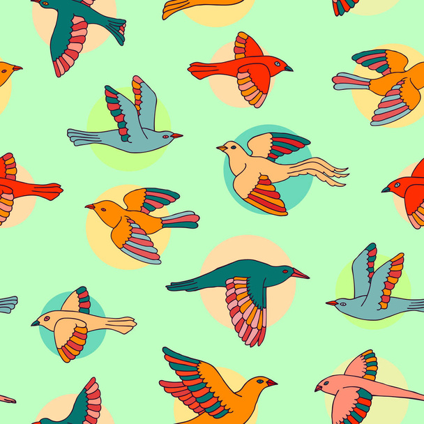 Hand drawn decorative birds seamless pattern. Animal vector illustration - Vektör, Görsel