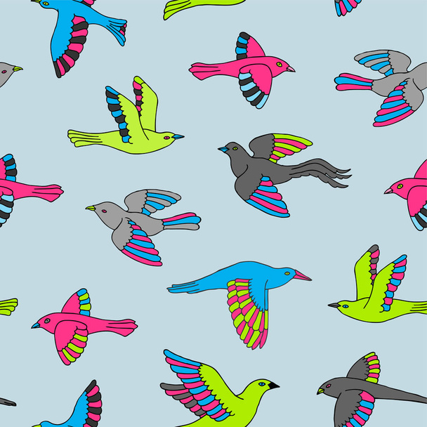 Hand drawn decorative birds seamless pattern. Animal vector illustration - Vektör, Görsel
