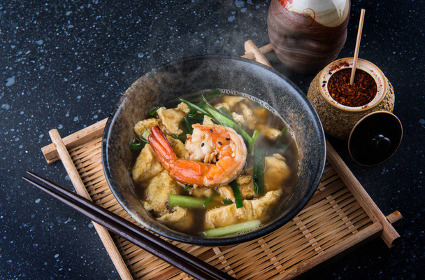 Asian egg soup  with prawn. - Fotó, kép