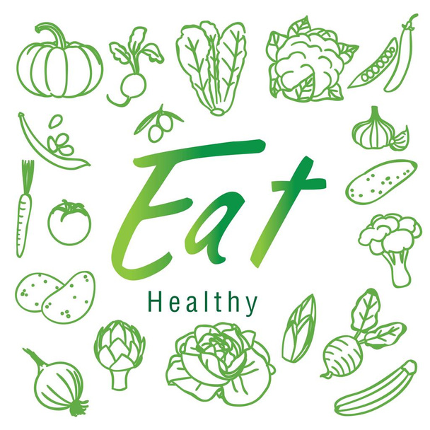 Mangez des fruits verts sains Légumes fond blanc Image vectorielle
 - Vecteur, image