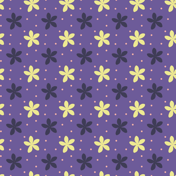 Ultra violet seamless pattern with flowers and dots. Vector illustration - Vektori, kuva