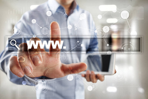 Barra de búsqueda con texto www. Sitio web, URL. Marketing digital. Concepto de negocio, internet y tecnología
. - Foto, Imagen