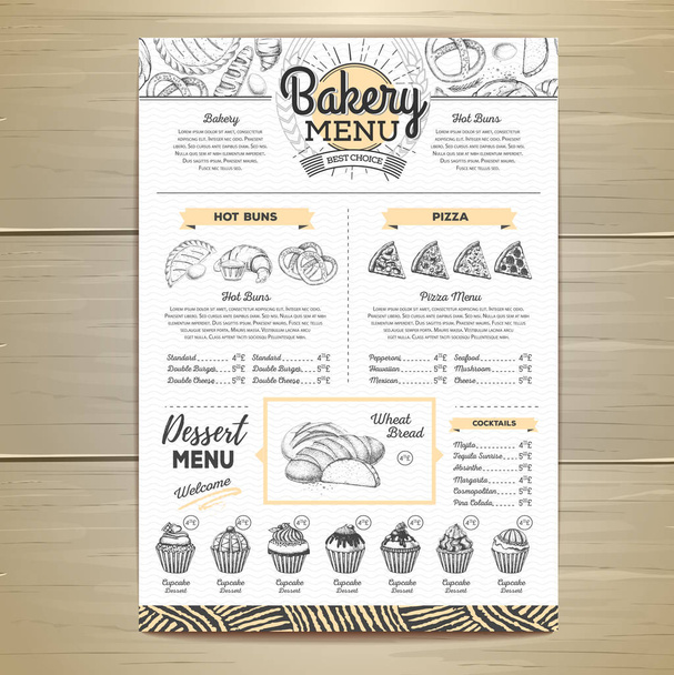 Vintage bakery menu design. Restaurant menu. Document template - Vektor, obrázek