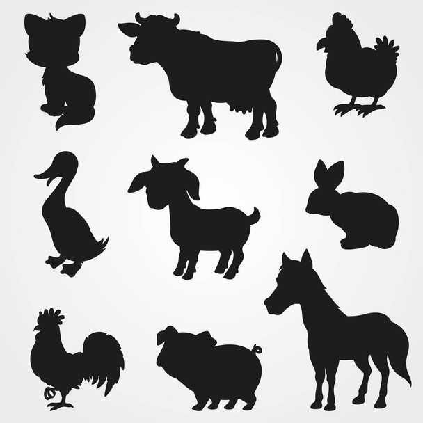 Коллекция силуэтов сельскохозяйственных животных
 - Вектор,изображение