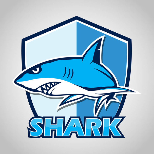 Мультяшная акула с голубым щитом
 - Вектор,изображение