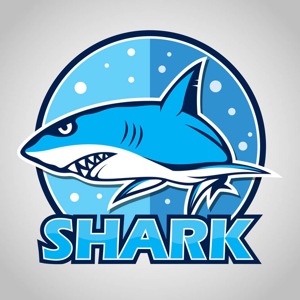 Mascota de tiburón de dibujos animados con círculo azul
 - Vector, Imagen
