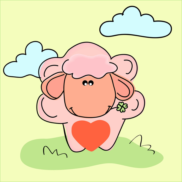 Vector illustration of a sheep with heart. - Vector, Image