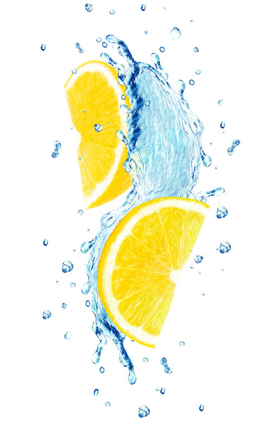 lemon splash water isolated on white - 写真・画像