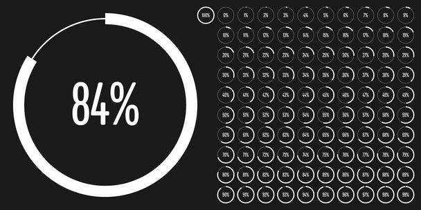 Set of circle percentage diagrams from 0 to 100 ready-to-use for web design, user interface (UI) or infographic - indicator with white - Vector, Image