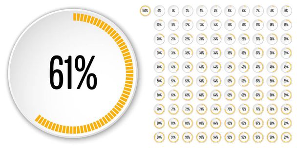 Set of circle percentage diagrams from 0 to 100 ready-to-use for web design, user interface (UI) or infographic - indicator with yellow - Vector, Image