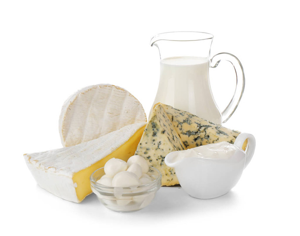 Different dairy products on white background - Zdjęcie, obraz