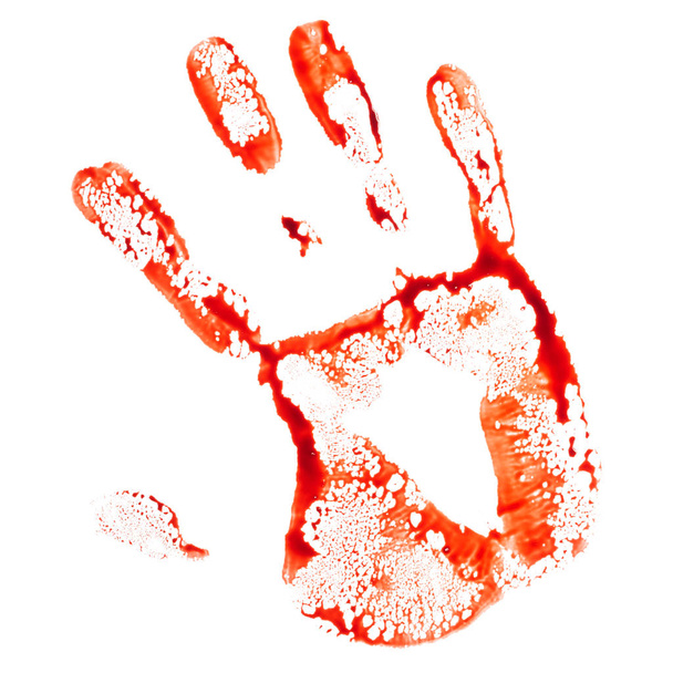 Bloedige handafdruk geïsoleerd op witte achtergrond - Foto, afbeelding