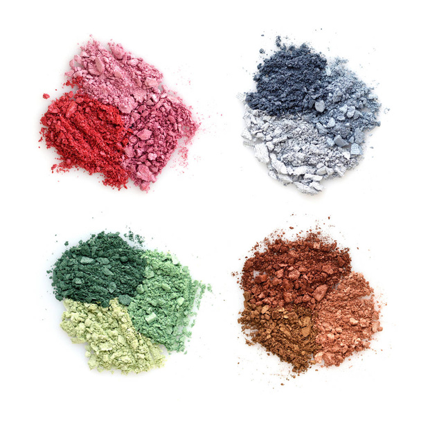 Crushed color eyeshadows on white background. Top view - Foto, immagini