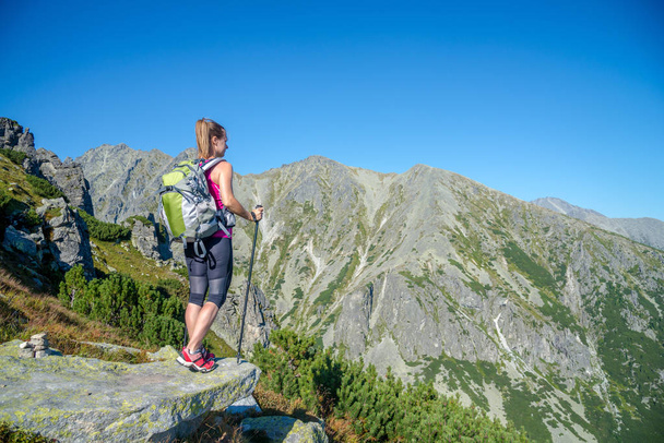 Young woman hiking in the mountains - Фото, зображення