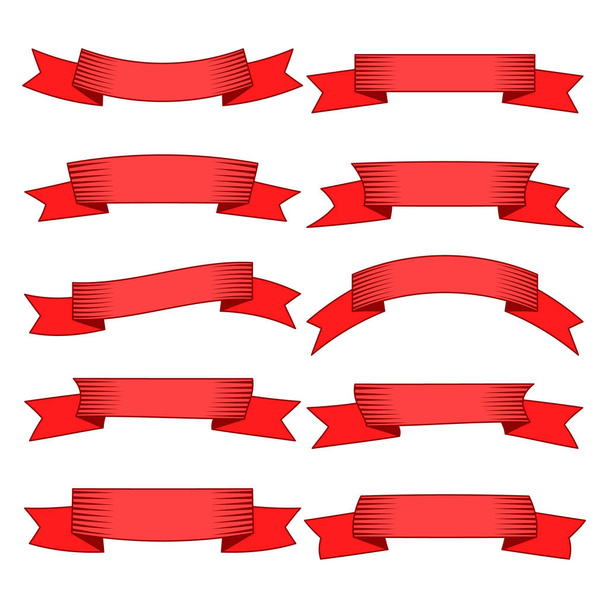 Set of ten red ribbons and banners for web design. - Vektor, obrázek