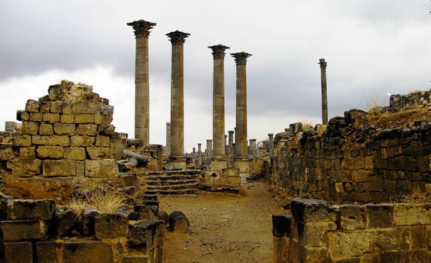 Panorama of ruined old city of Bosra in Syria - Photo, Image