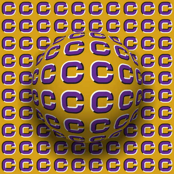 Letters C patterned sphere rolling along the same surface. Abstract vector optical illusion illustration. Motion background and tile of seamless wallpaper. - Vector, Image