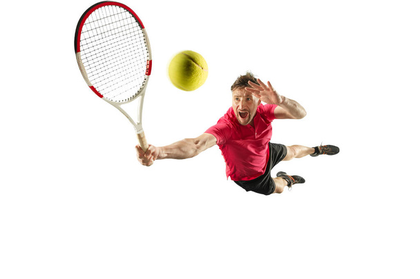 one caucasian man playing tennis player isolated on white background - Valokuva, kuva