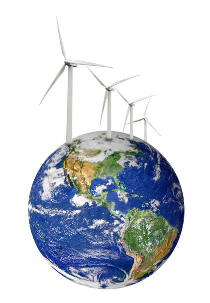 планета Земля с ветряной турбиной
 - Фото, изображение