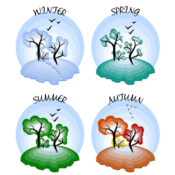 Four seasons. Winter, spring, summer, autumn - Vector, Image