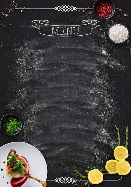 Black chalkboard as mockup for restaurant menu - Foto, afbeelding