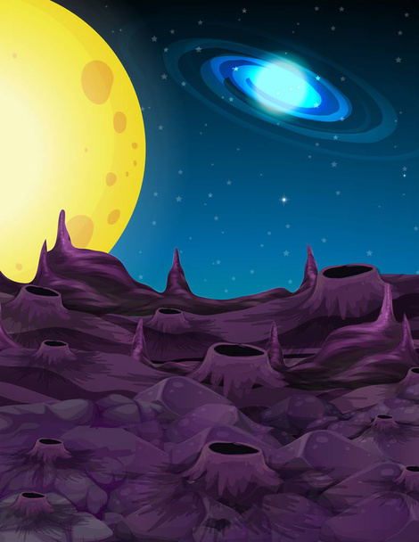 Space background with yellow moon - Vector, Image